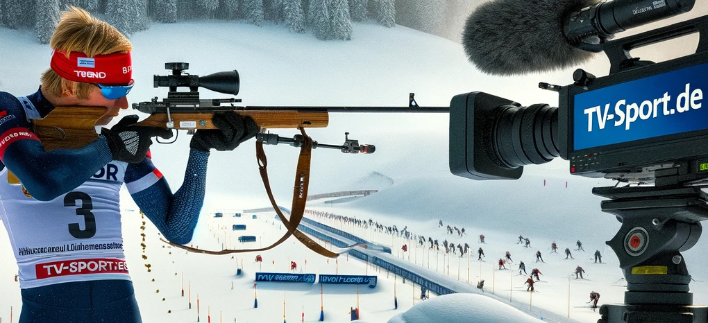 Biathlon Rennläufer vor der Kamera